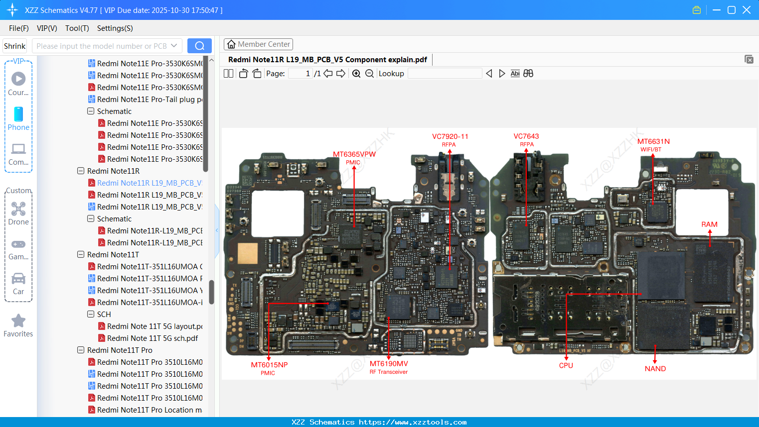 Xiaomi Redmi Note11R L19_MB_PCB_V5 Component Explain